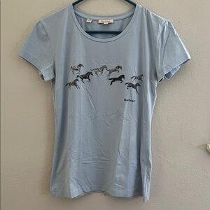 Barbour Light Blue Horse Print Short Sleeve Tee is size 6/small